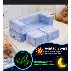 Kids Couch Fold Out Bed Glow In Dark, Washable, Vac Sealed Modular Furniture New